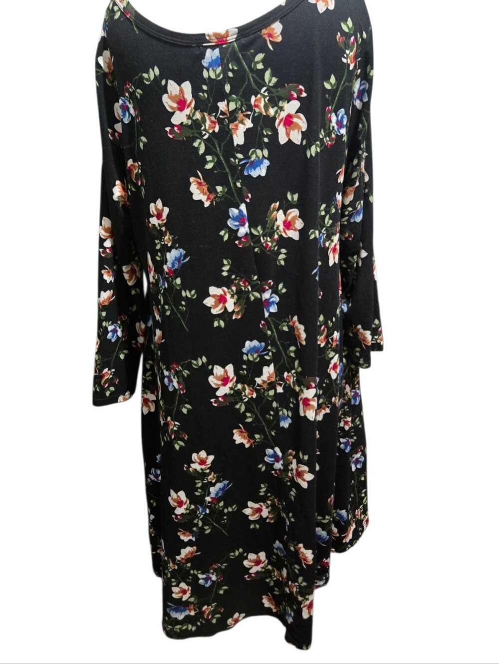 Honey & Lace Floral Swing Dress M Black Long Sleeve Pockets Made USA